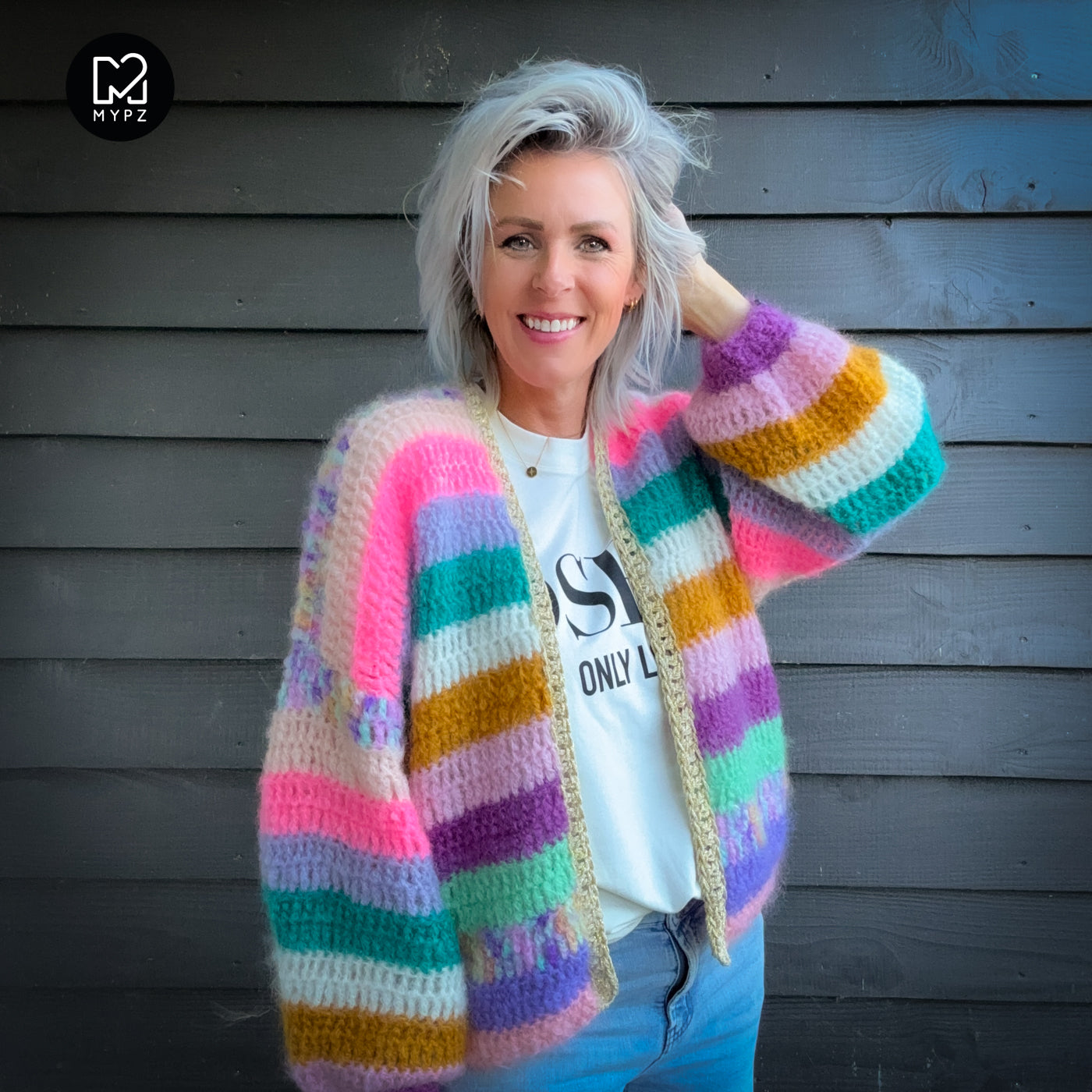 Crochet kit - Chunky Mohair cardigan Sunset Glow (ENG-NL-DE)