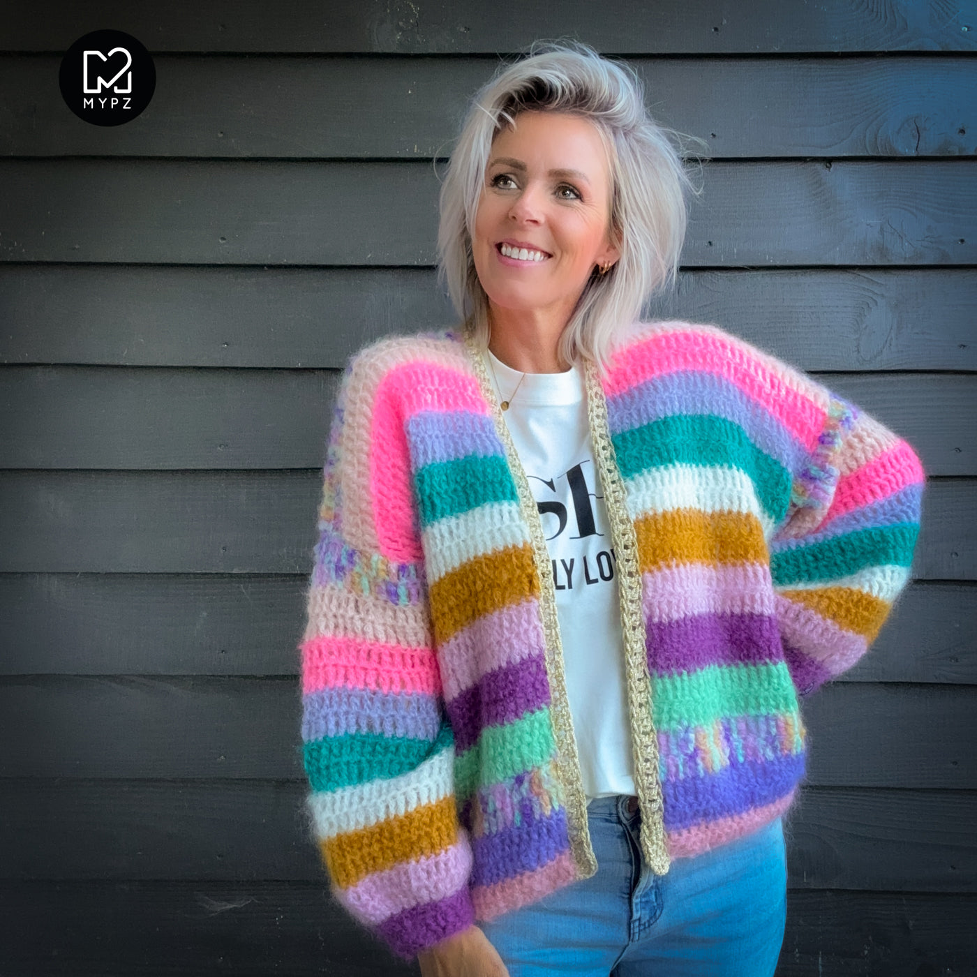 Crochet kit - Chunky Mohair cardigan Sunset Glow (ENG-NL-DE)