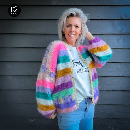 Crochet kit - Chunky Mohair cardigan Sunset Glow (ENG-NL-DE)