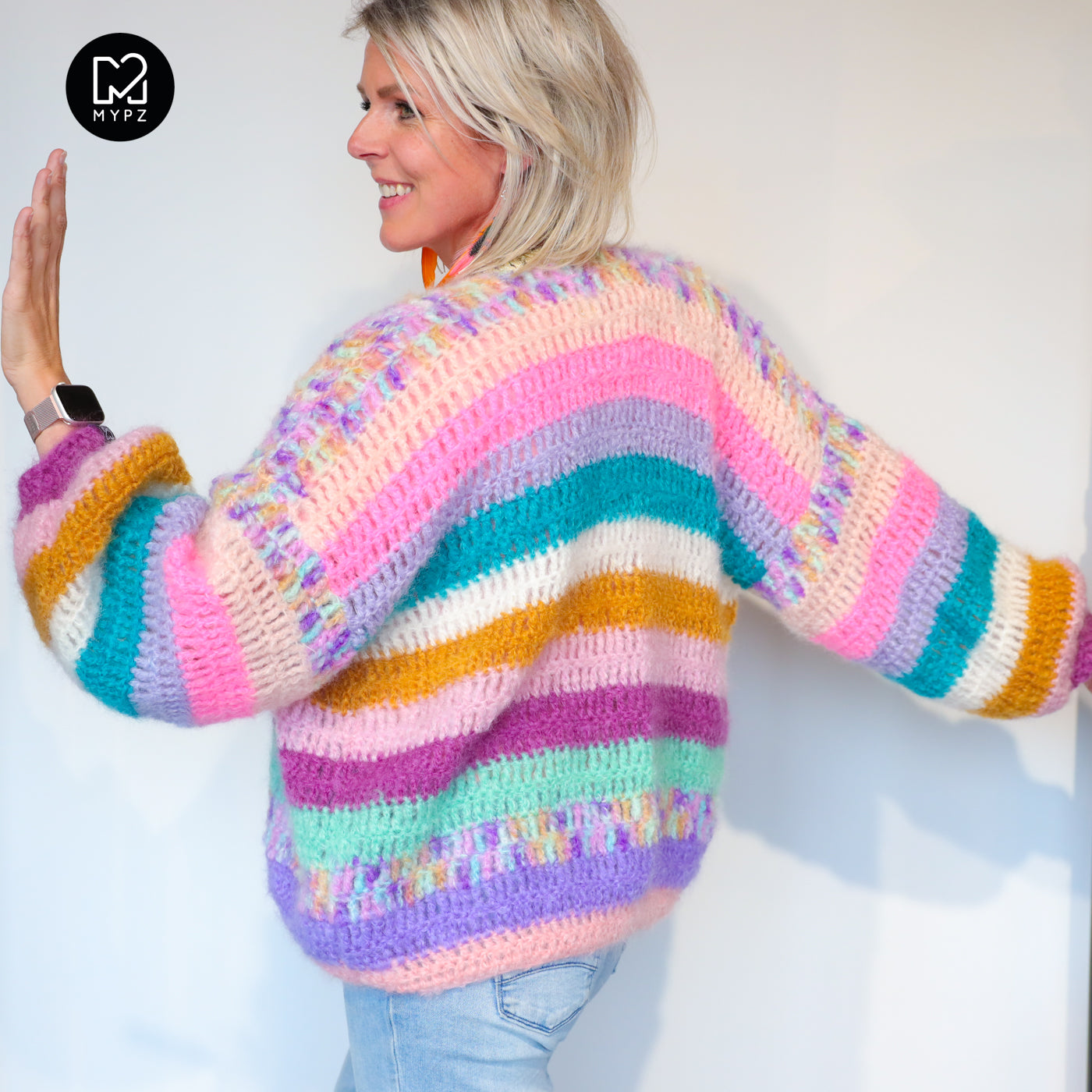 Crochet kit - Chunky Mohair cardigan Sunset Glow (ENG-NL-DE)