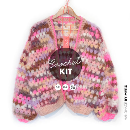 Crochet kit - MYPZ Mohair cardigan Pastel Bloom (ENG-NL-DE)