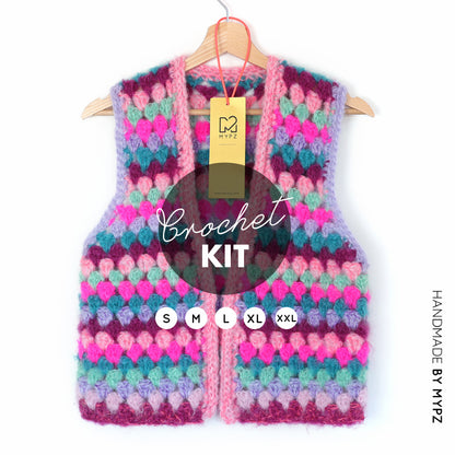 Crochet kit - MYPZ Mohair Granny stripes Gilet Milano (ENG-NL)