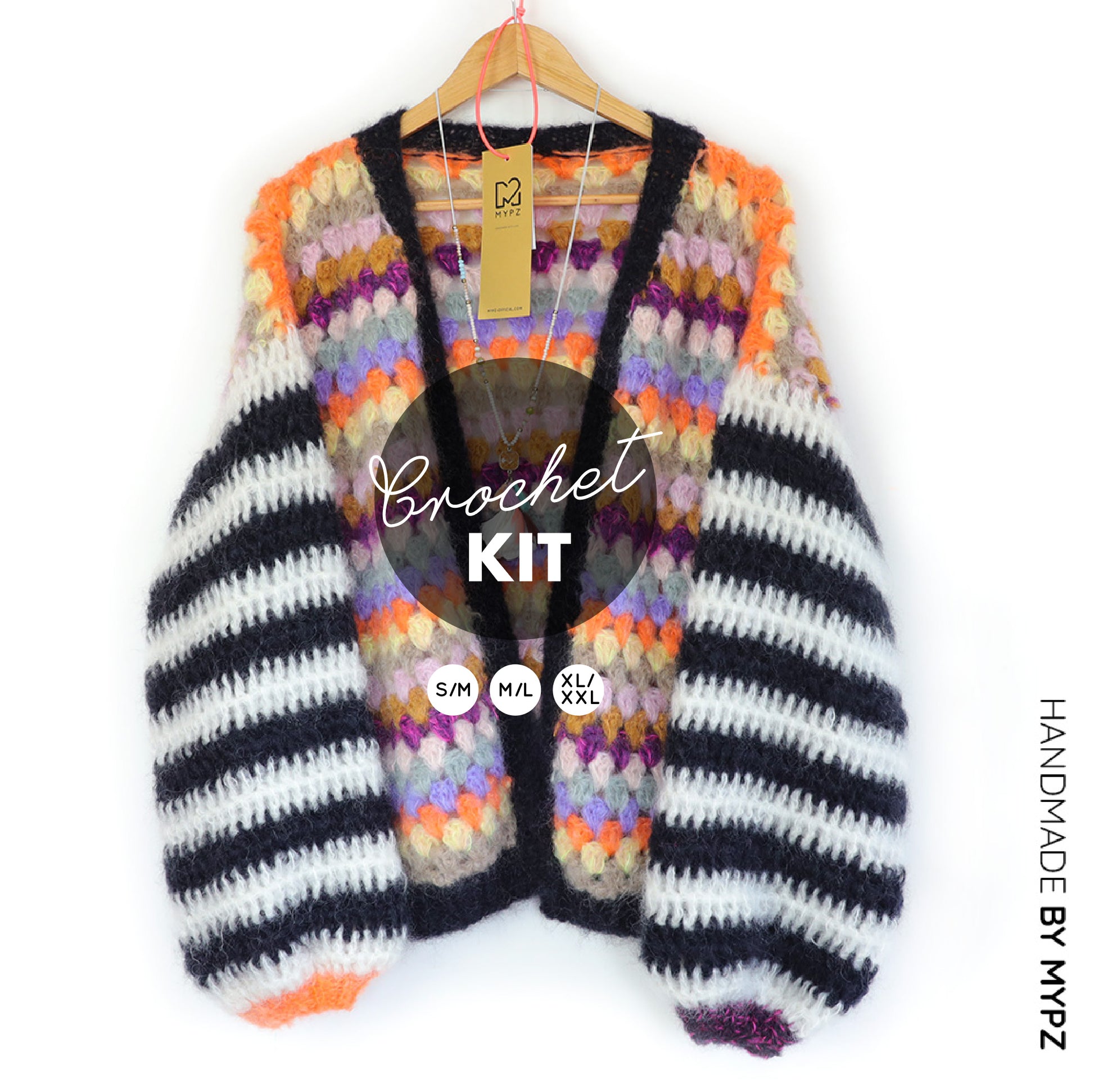 Crochet kit MYPZ Mohair Granny stripes cardigan Butterfly (ENG