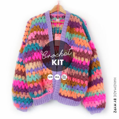 Crochet kit - MYPZ Mohair Granny stripes cardigan Fiesta (ENG-NL-DE)