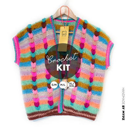 Crochet kit - Chunky Mohair-merino vest Heartbeat (ENG-NL-DE-FR)