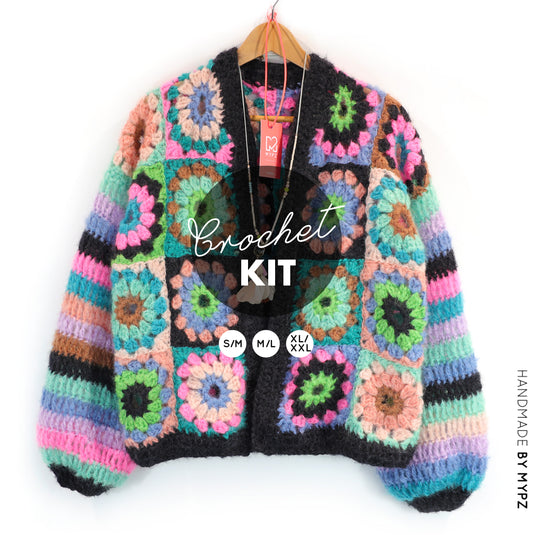 Kit de ganchillo - MYPZ Dreamy Granny cárdigan bomber cuadrado Off White (ENG-NL-ES)