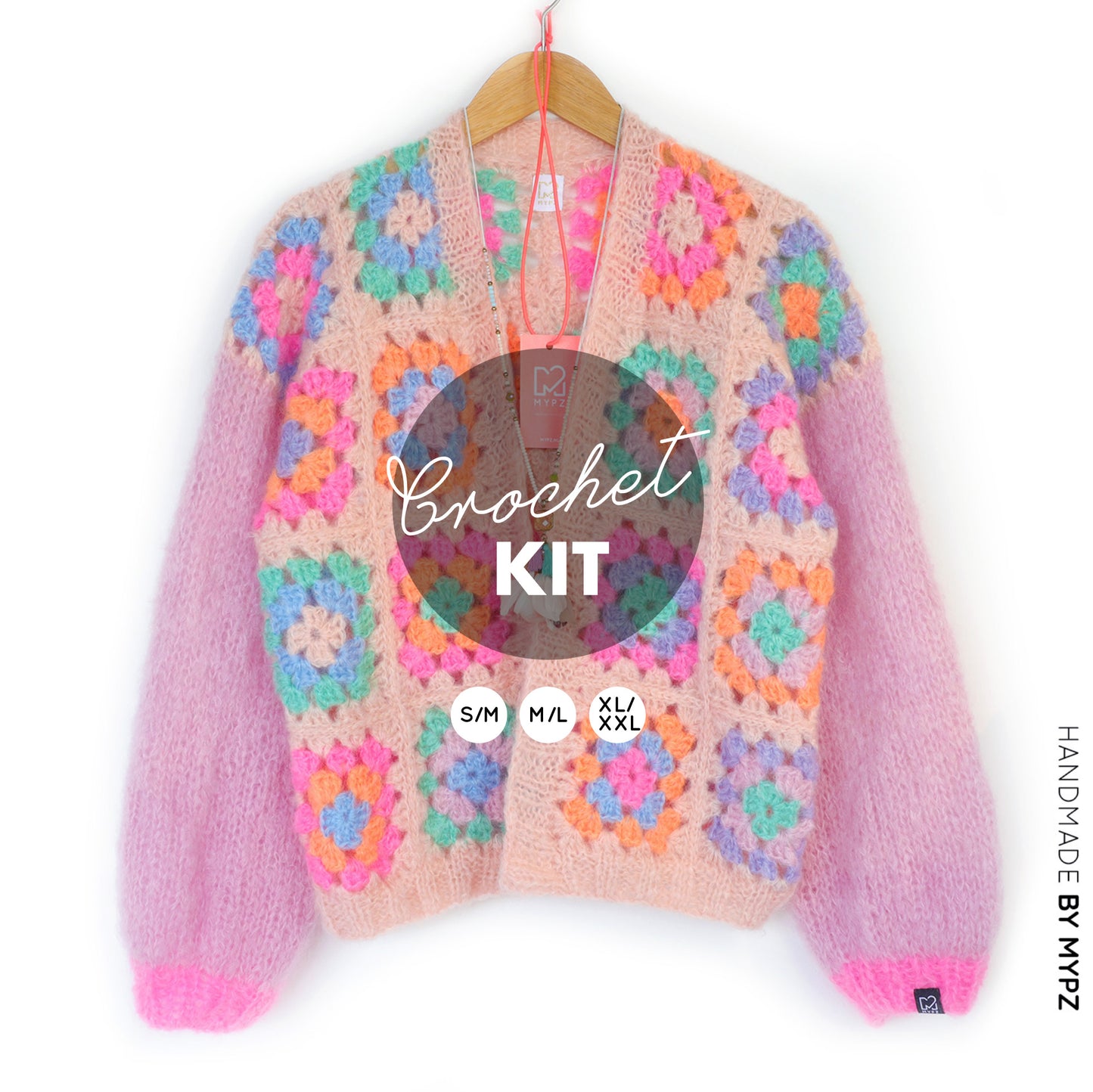 Kit de ganchillo - MYPZ Dreamy Granny cárdigan bomber cuadrado Off White (ENG-NL-ES)