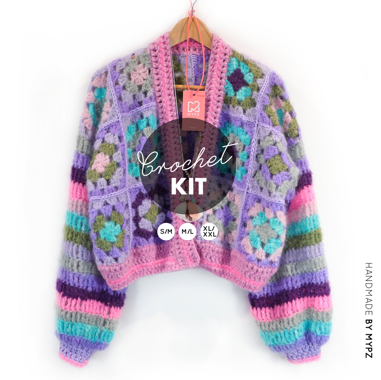 Kit de ganchillo - MYPZ Dreamy Granny cárdigan bomber cuadrado Off White (ENG-NL-ES)