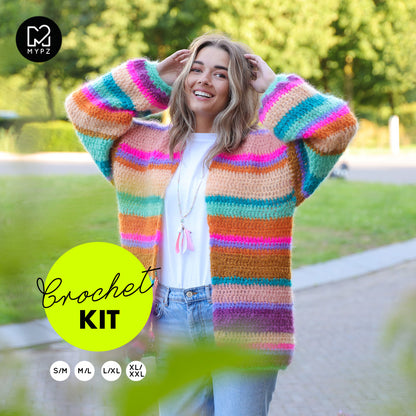 Crochet kit - Chunky Mohair cardigan Gemstone (ENG-NL)