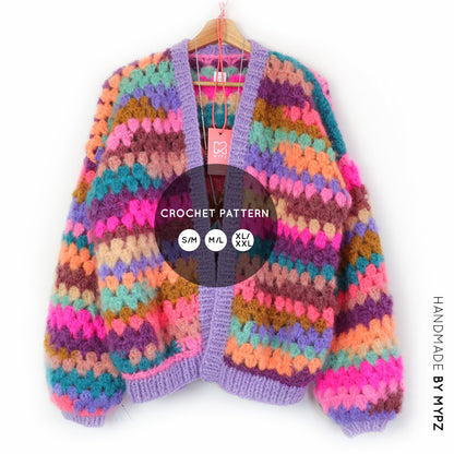 Crochet pattern - MYPZ short Mohair Granny stripes cardigan Fiesta (ENG-NL-DE)