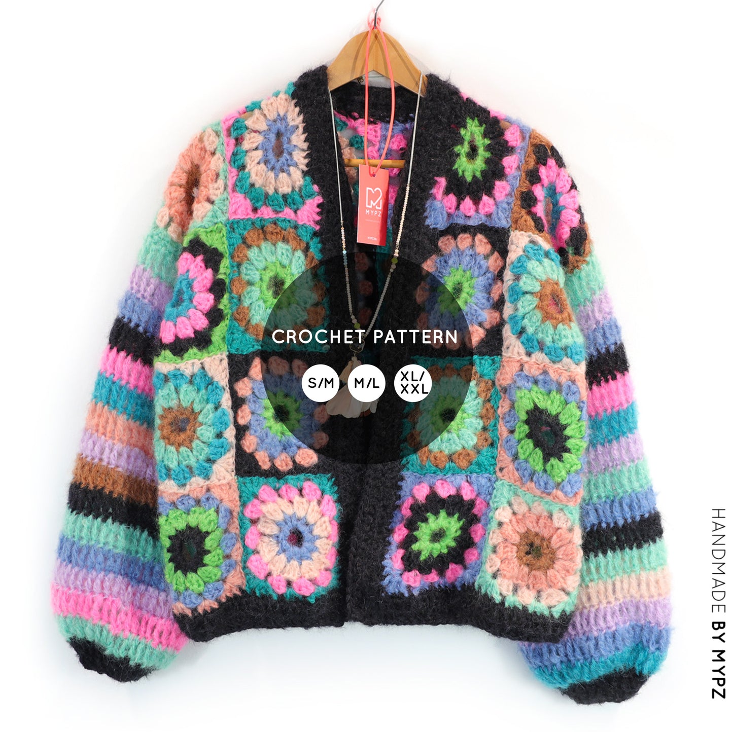 Kit de ganchillo - MYPZ Dreamy Granny cárdigan bomber cuadrado Off White (ENG-NL-ES)