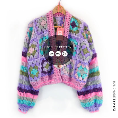 Kit de ganchillo - MYPZ Dreamy Granny cárdigan bomber cuadrado Off White (ENG-NL-ES)