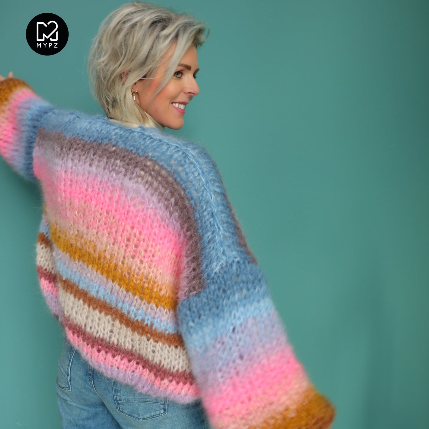 Knit pattern – MYPZ short chunky Mohair cardigan Blue Moon No15 (ENG-NL-DE)