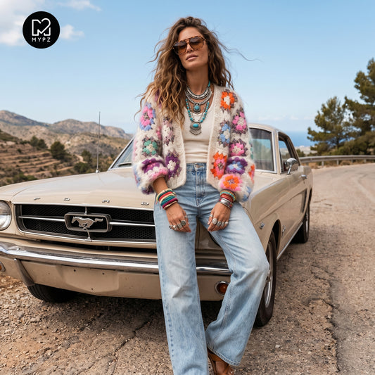 Kit de ganchillo - MYPZ Dreamy Granny cárdigan bomber cuadrado Off White (ENG-NL-ES)