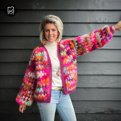 Crochet kit - MYPZ Short Mohair Granny stripes cardigan Desire (ENG-NL)