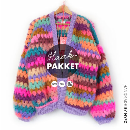 Crochet kit - MYPZ Mohair Granny stripes cardigan Fiesta (ENG-NL-DE)