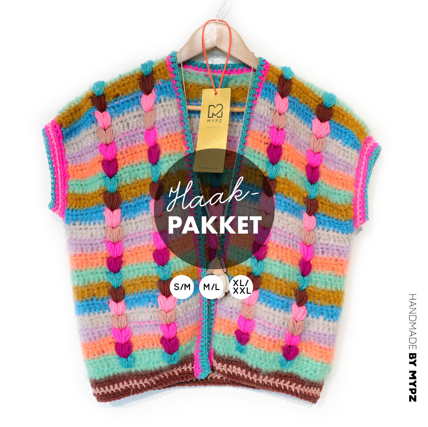 Crochet kit - Chunky Mohair-merino vest Heartbeat (ENG-NL-DE-FR)