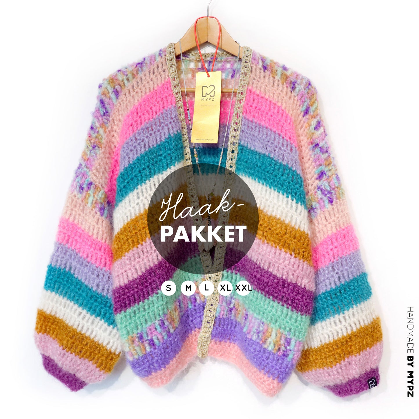 Crochet kit - Chunky Mohair cardigan Sunset Glow (ENG-NL-DE)