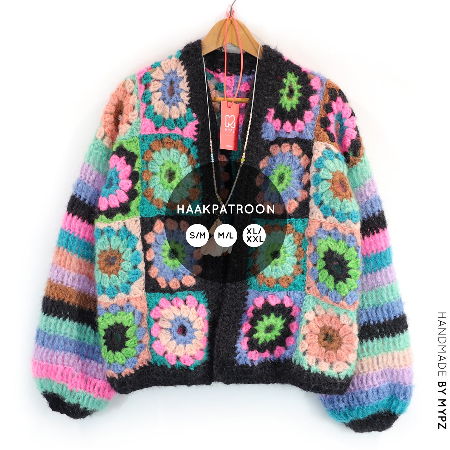 Kit de ganchillo - MYPZ Dreamy Granny cárdigan bomber cuadrado Off White (ENG-NL-ES)