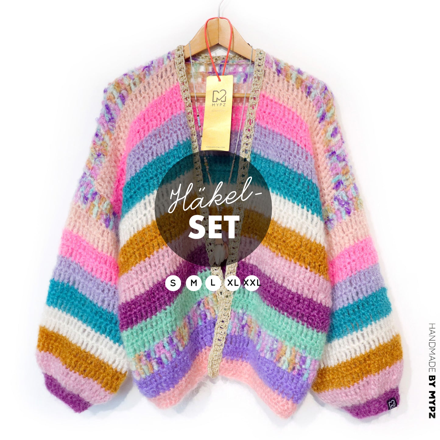 Crochet kit - Chunky Mohair cardigan Sunset Glow (ENG-NL-DE)