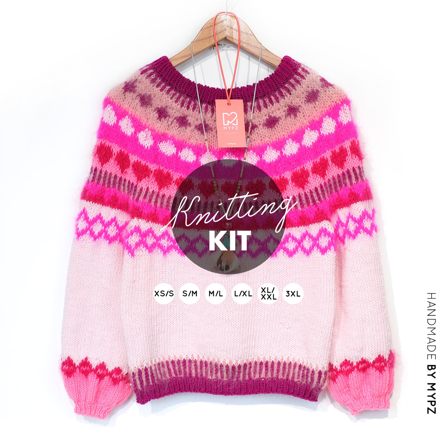 Knitting Kit – MYPZ top-down sweater Pink Hearts No6 (ENG-NL-DE)