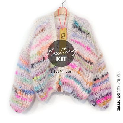 Knitting kit – MYPZ Chunky Mohair Cardigan Scrap Yarn for kids No12 (ENG-NL-DE)