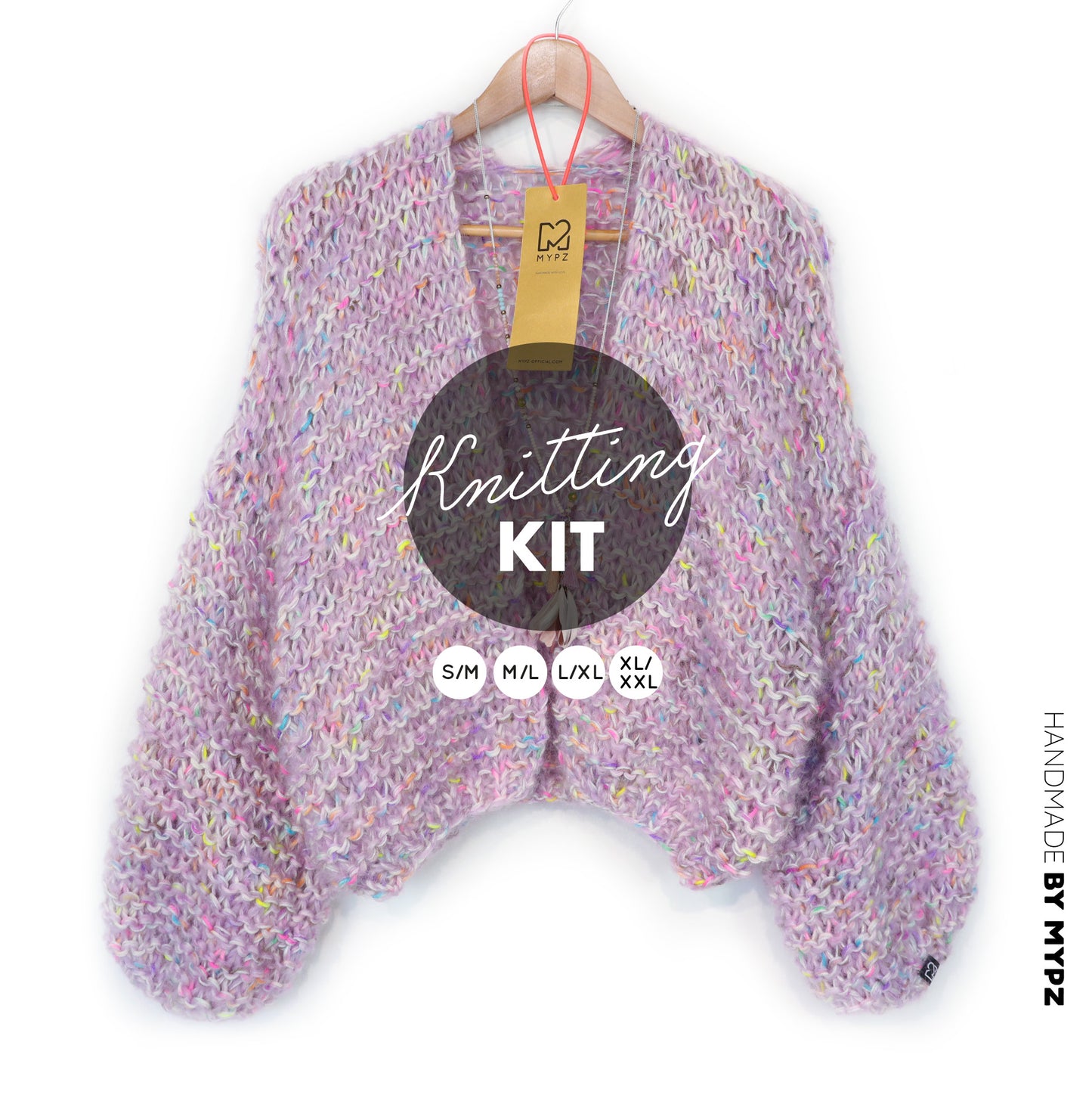 Knitting Kit – MYPZ Short Chunky Mohair-Merino Cardigan Confetti Nights No.15 (ENG-NL-DE)