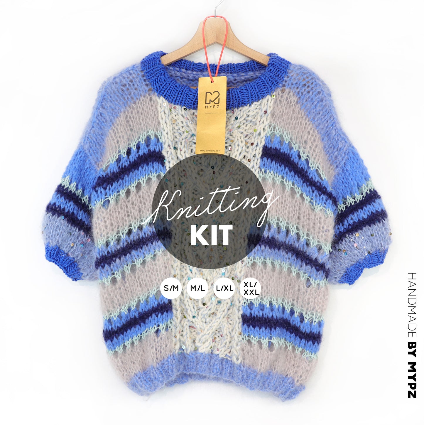 Knitting kit – MYPZ  Light Alpaca Mohair Top Cable Heart Blue No10 (ENG-NL-DE)