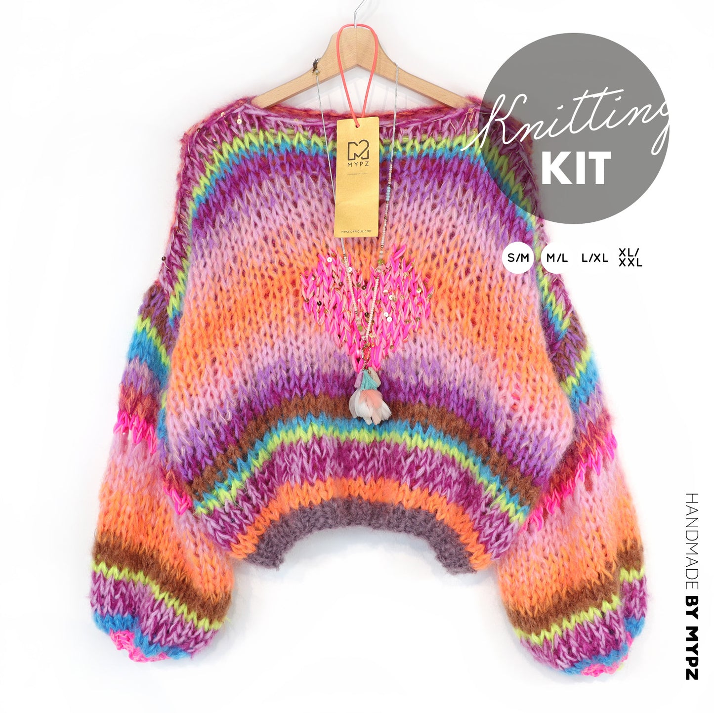 Knitting Kit – MYPZ Short Chunky Pullover Neon Hearts No15 (ENG-NL-DE)