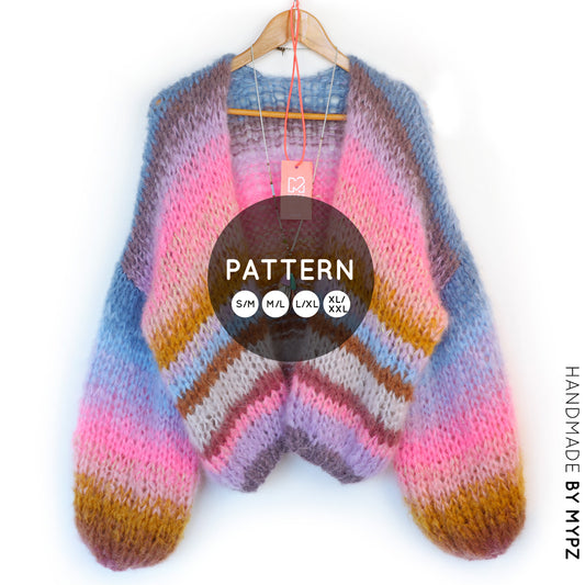 Knit pattern – MYPZ short chunky Mohair cardigan Blue Moon No15 (ENG-NL-DE)