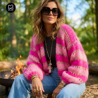 Kit de punto – Cárdigan de alpaca ligera MYPZ Neon Blush n.º 10 (ENG-NL-DE)