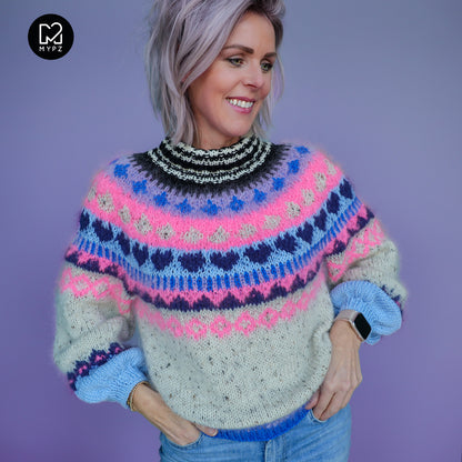 Knitting Kit – MYPZ top-down sweater Blue Heart No6 (ENG-NL-DE)