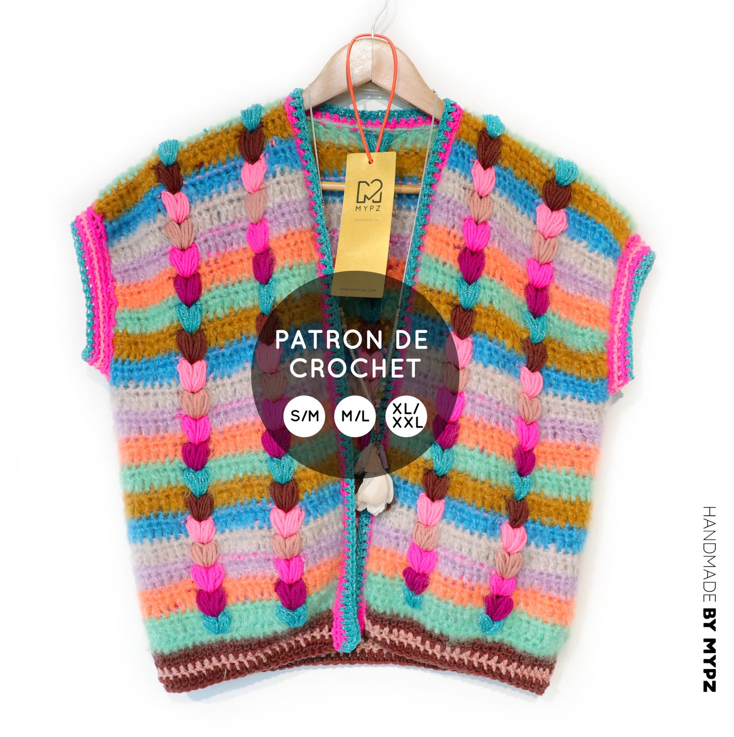 Crochet pattern - Chunky Mohair-merino vest Heartbeat (ENG-NL-DE-FR)