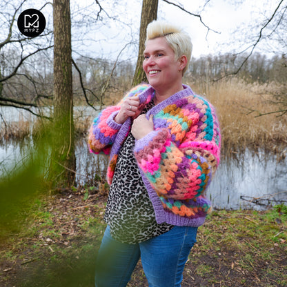 Crochet pattern - MYPZ short Mohair Granny stripes cardigan Fiesta (ENG-NL-DE)