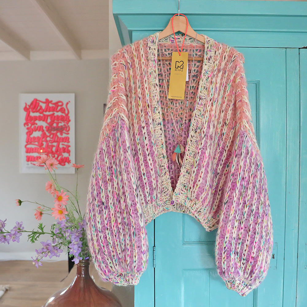 MYPZ Short Chunky Mohair Rib Cardigan Blush