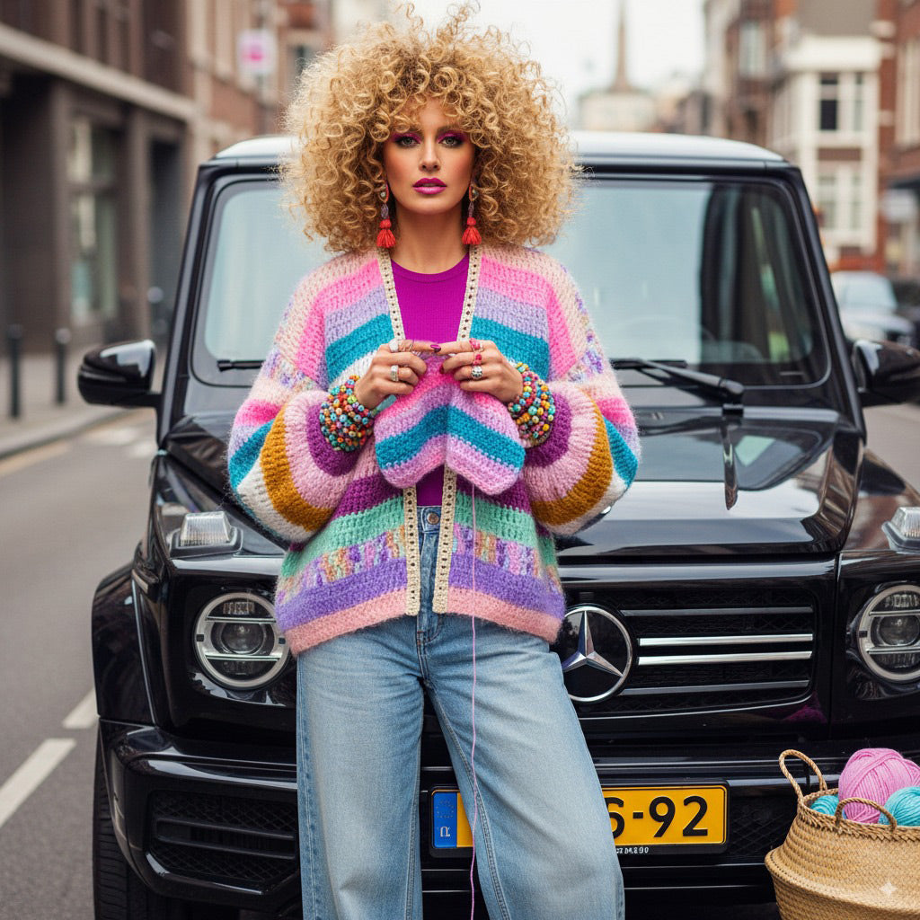 Crochet kit - Chunky Mohair cardigan Sunset Glow (ENG-NL-DE)