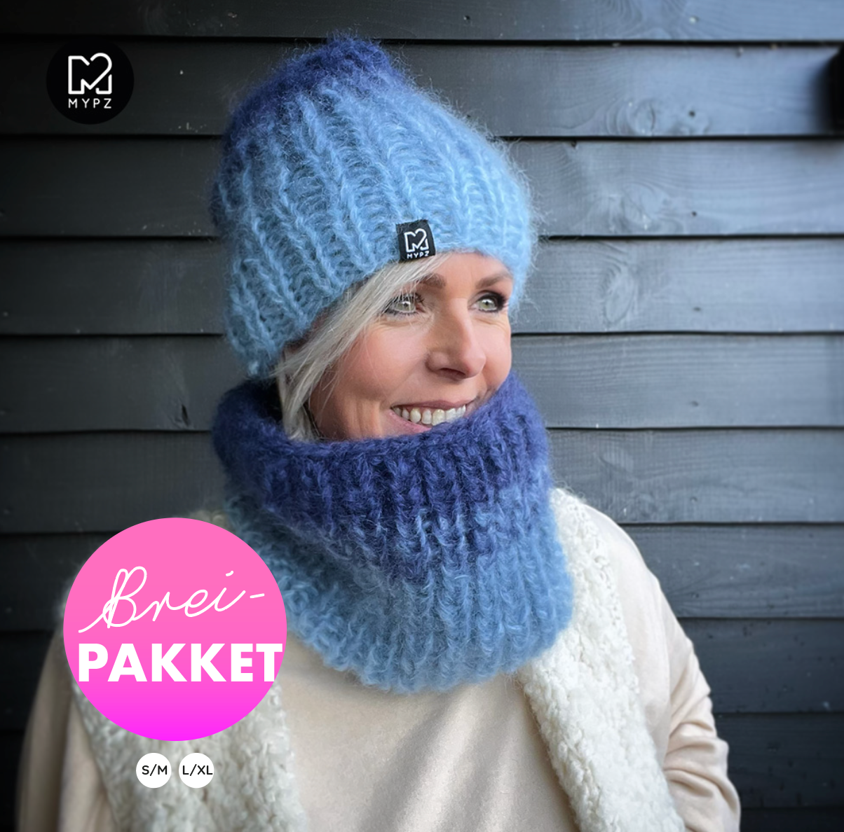 Knitting Kit – Gradient chunky mohair hat + snood Blue (ENG-NL)