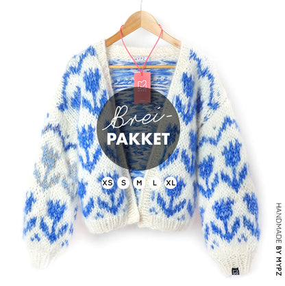 Knitting Kit – MYPZ Chunky Bomber Cardigan Tulips Blue No.9 (ENG-NL-DE)