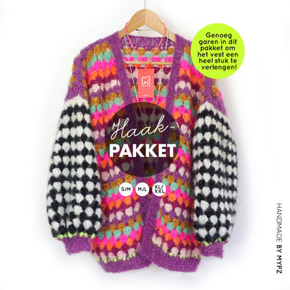 Crochet kit - MYPZ Mohair Granny stripes cardigan Fantasy (ENG-NL)