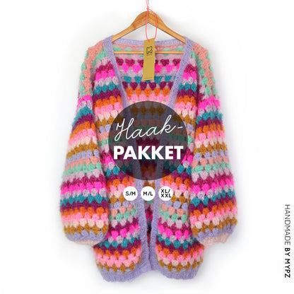 Crochet kit - MYPZ Mohair Granny stripes cardigan Spirit (ENG-NL)