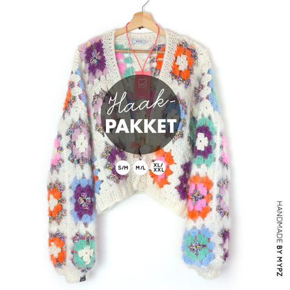 Kit de ganchillo - MYPZ Dreamy Granny cárdigan bomber cuadrado Off White (ENG-NL-ES)