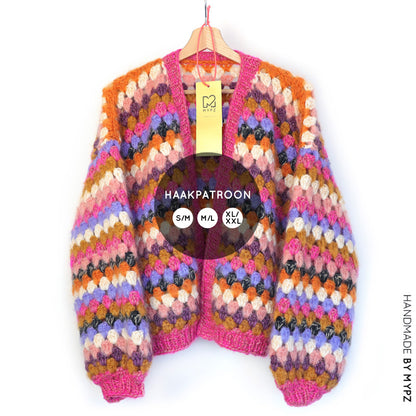 Crochet pattern - MYPZ short Mohair Granny stripes cardigan Rosé (ENG-NL)