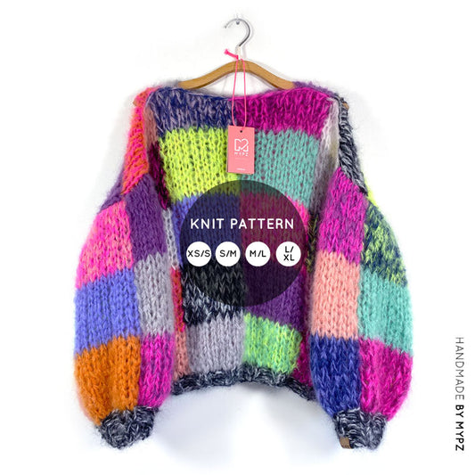 MYPZ knitting pattern chunky rainbow patchwork pullover No15