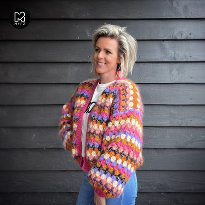 Crochet pattern - MYPZ short Mohair Granny stripes cardigan Rosé (ENG-NL)